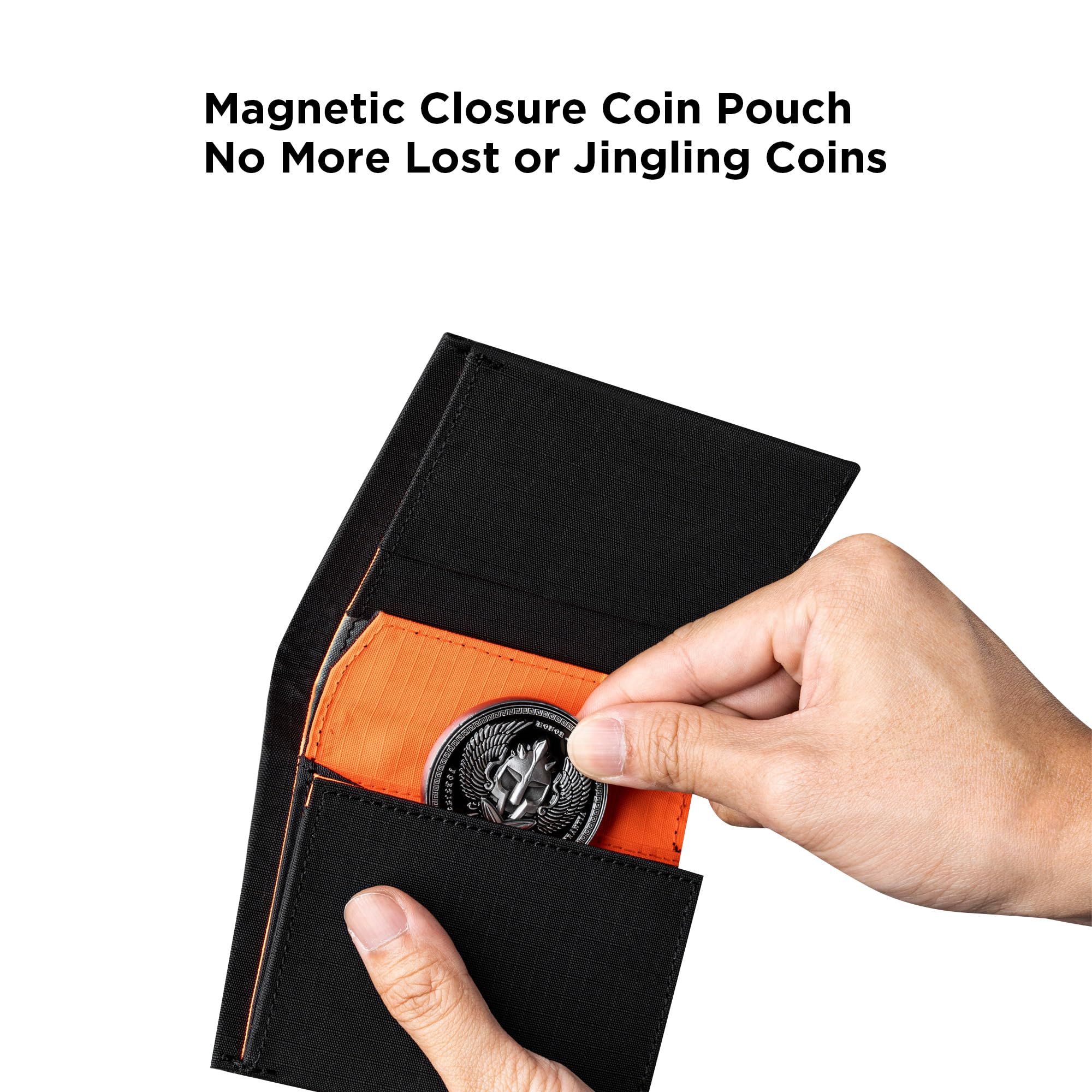 ALPAKA Ark Bifold Coin Wallet Mens Minimalist RFID Blocking Front Pocket Wallet with Magnetic Coin Pouch - Holds 5 Cards Plus Cash - Black Axogrid 210D - Image 3