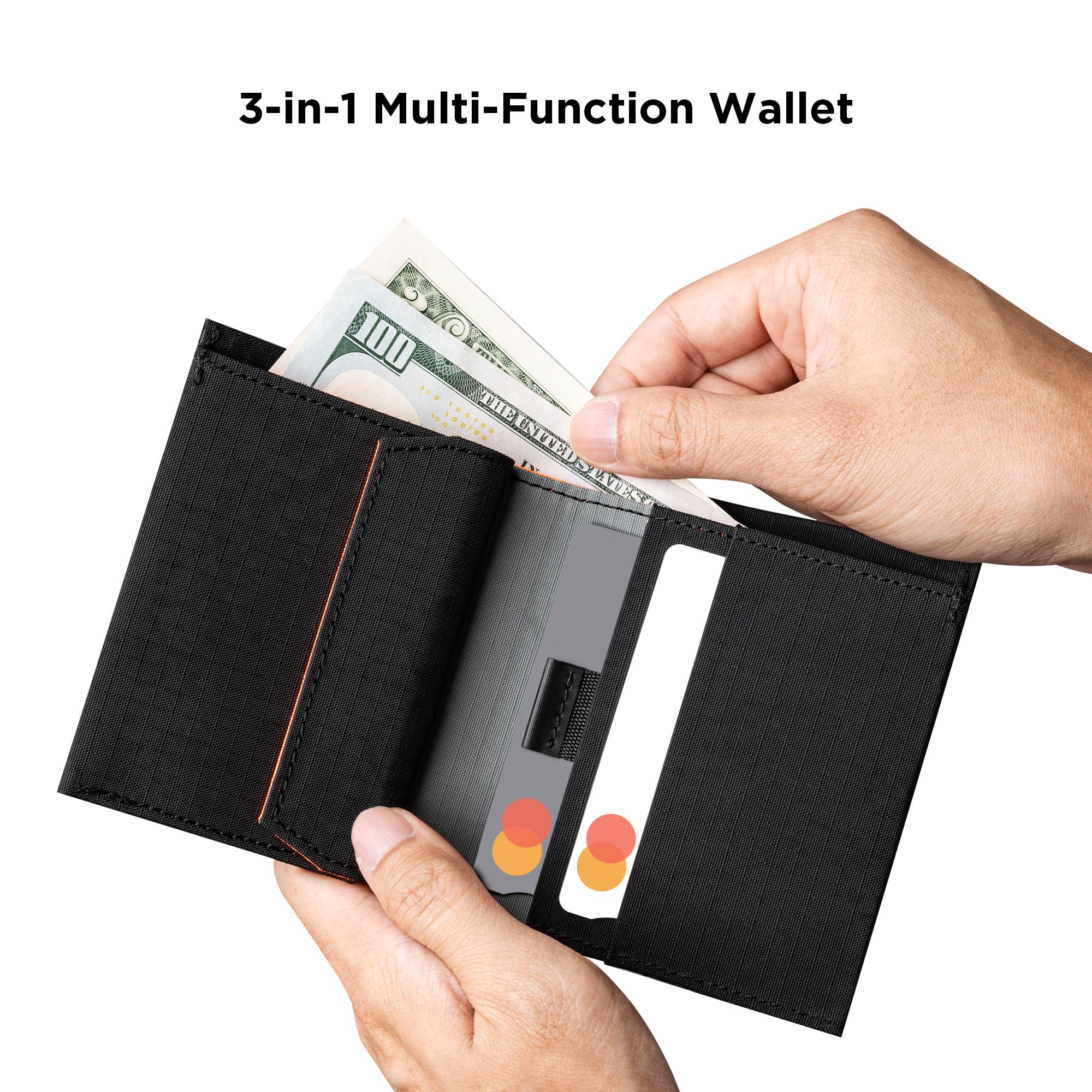 ALPAKA Ark Bifold Coin Wallet Mens Minimalist RFID Blocking Front Pocket Wallet with Magnetic Coin Pouch - Holds 5 Cards Plus Cash - Black Axogrid 210D - Image 7