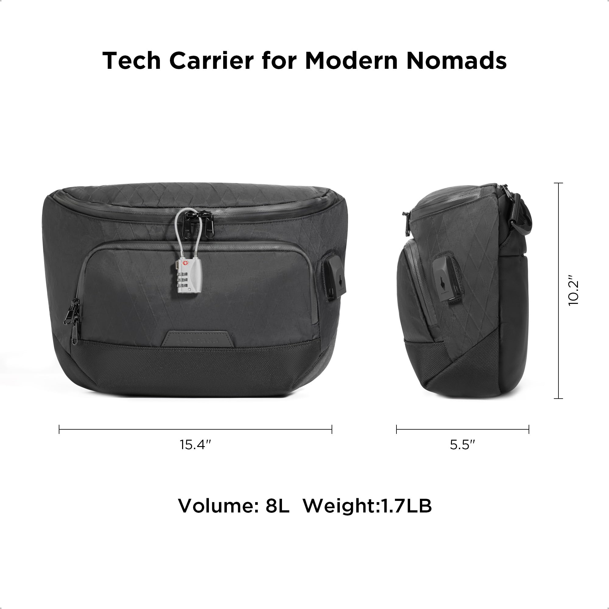 ALPAKA Bravo Sling Max, 8L RFID-Blocking Sling Laptop Bag for Men with Maglockz Buckle, Lockable Zips & External USB Port - Image 3