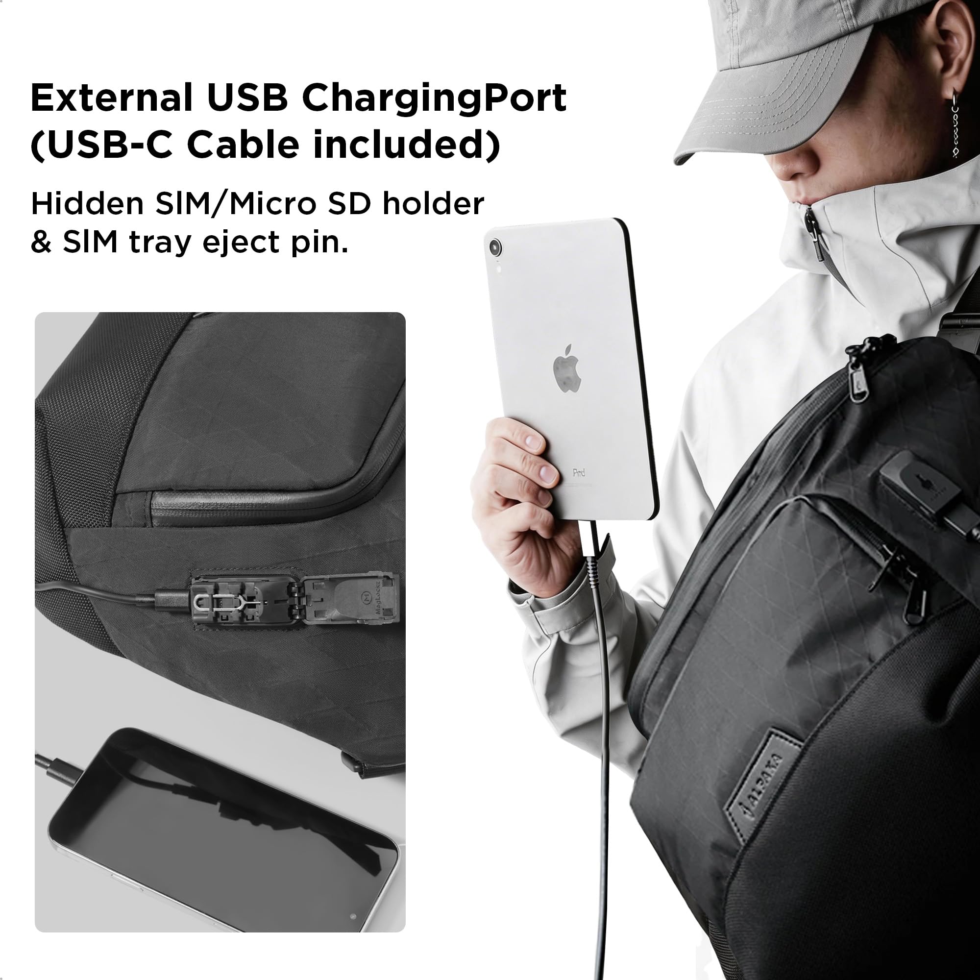 ALPAKA Bravo Sling Max, 8L RFID-Blocking Sling Laptop Bag for Men with Maglockz Buckle, Lockable Zips & External USB Port - Image 8