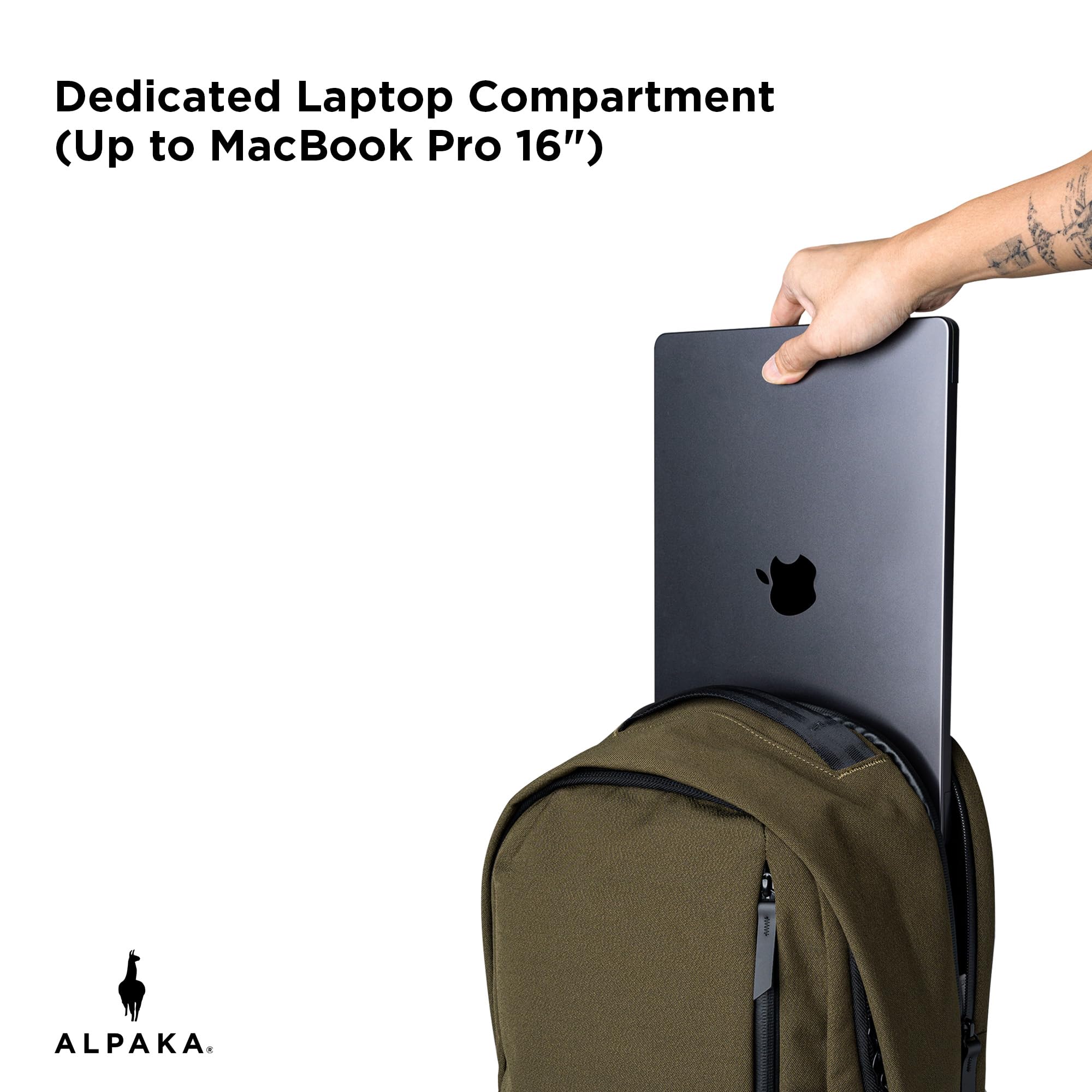 ALPAKA Metro Backpack Pro for Men - Fits 16" Laptop Business Travel Backpack with YKK Zippers, MOD Key Leash,Axoflux 600D (Army Green) - Image 5