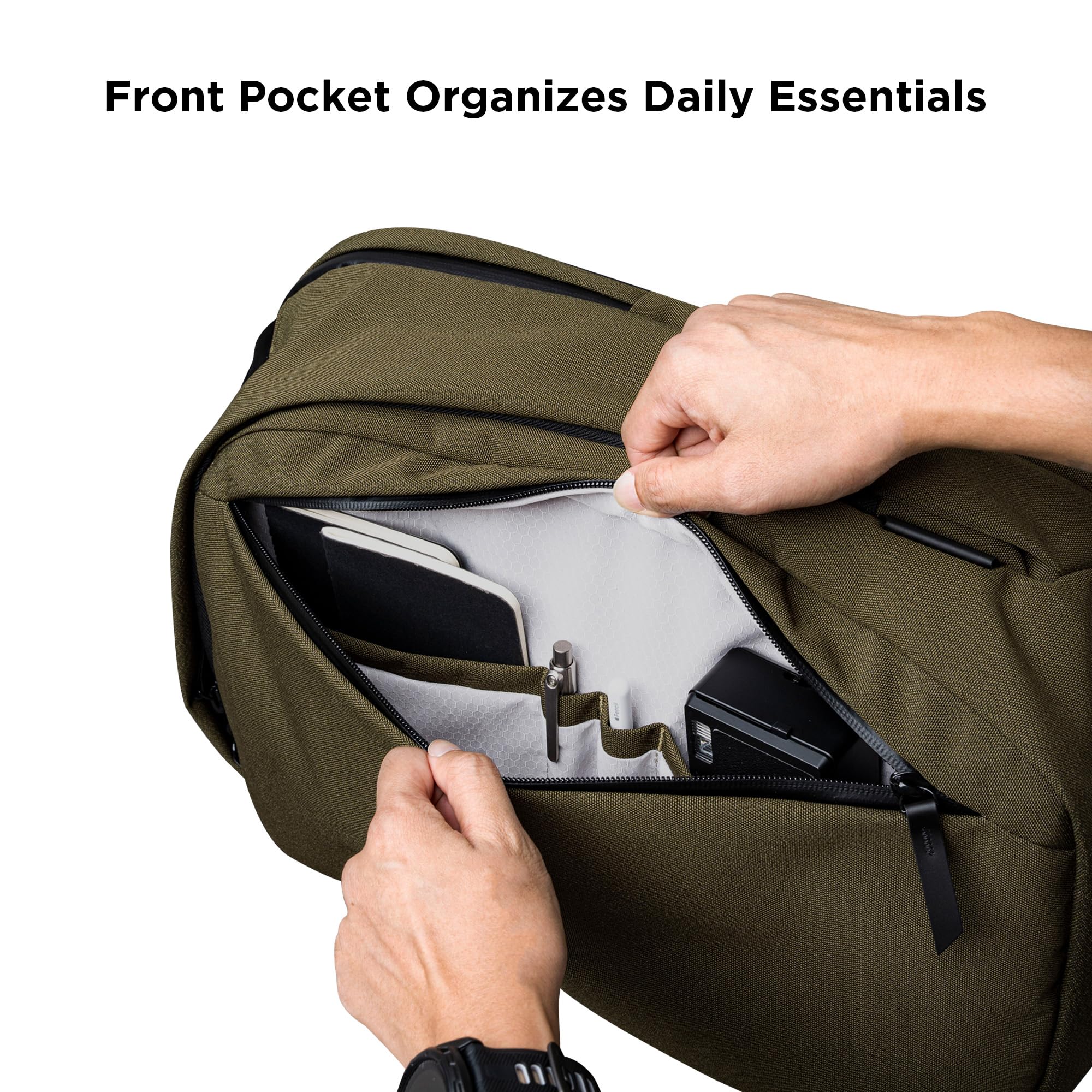 ALPAKA Metro Backpack Pro for Men - Fits 16" Laptop Business Travel Backpack with YKK Zippers, MOD Key Leash,Axoflux 600D (Army Green) - Image 7