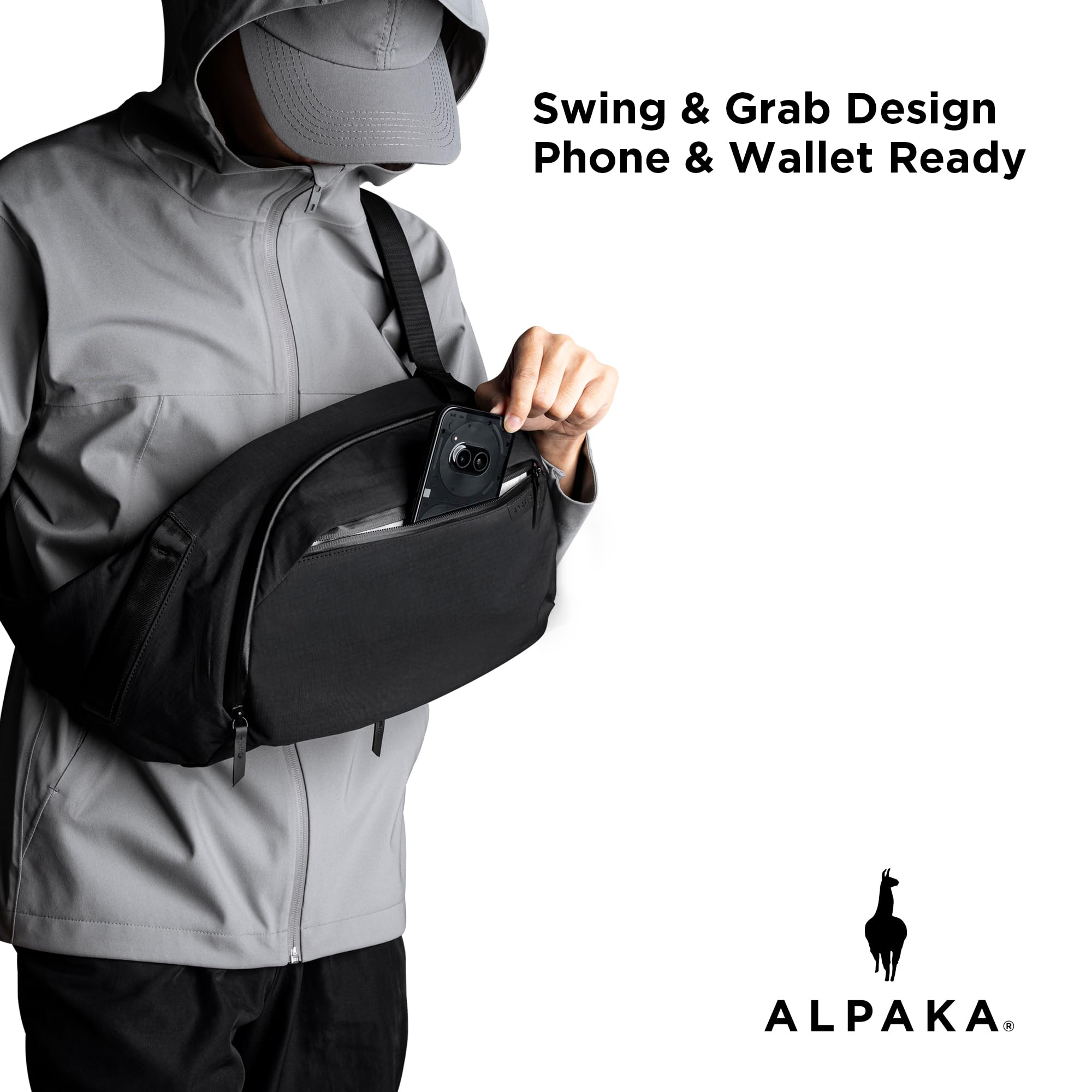 ALPAKA Metro Crossbody Left Shoulder 7.5L - Crossbody Bag Men,Sling Backpack - Fits 11" Tablet - Single Shoulder with YKK Zipper - Expandable Water Bottle Pocket - Phone Sleeve- Black Axoflux 210D - Image 5