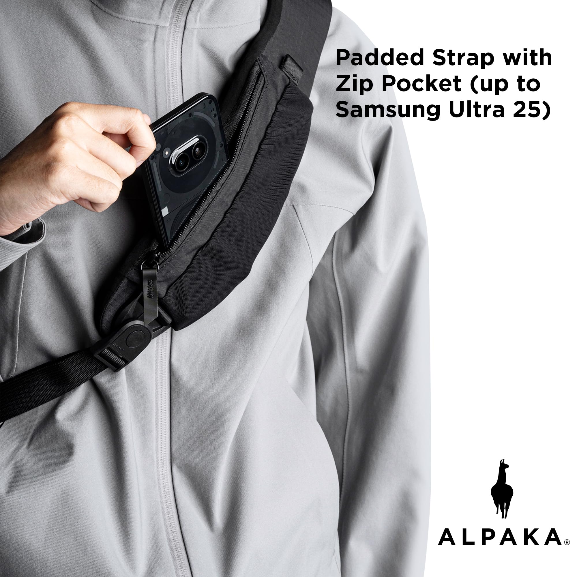 ALPAKA Metro Crossbody Left Shoulder 7.5L - Crossbody Bag Men,Sling Backpack - Fits 11" Tablet - Single Shoulder with YKK Zipper - Expandable Water Bottle Pocket - Phone Sleeve- Black Axoflux 210D - Image 7