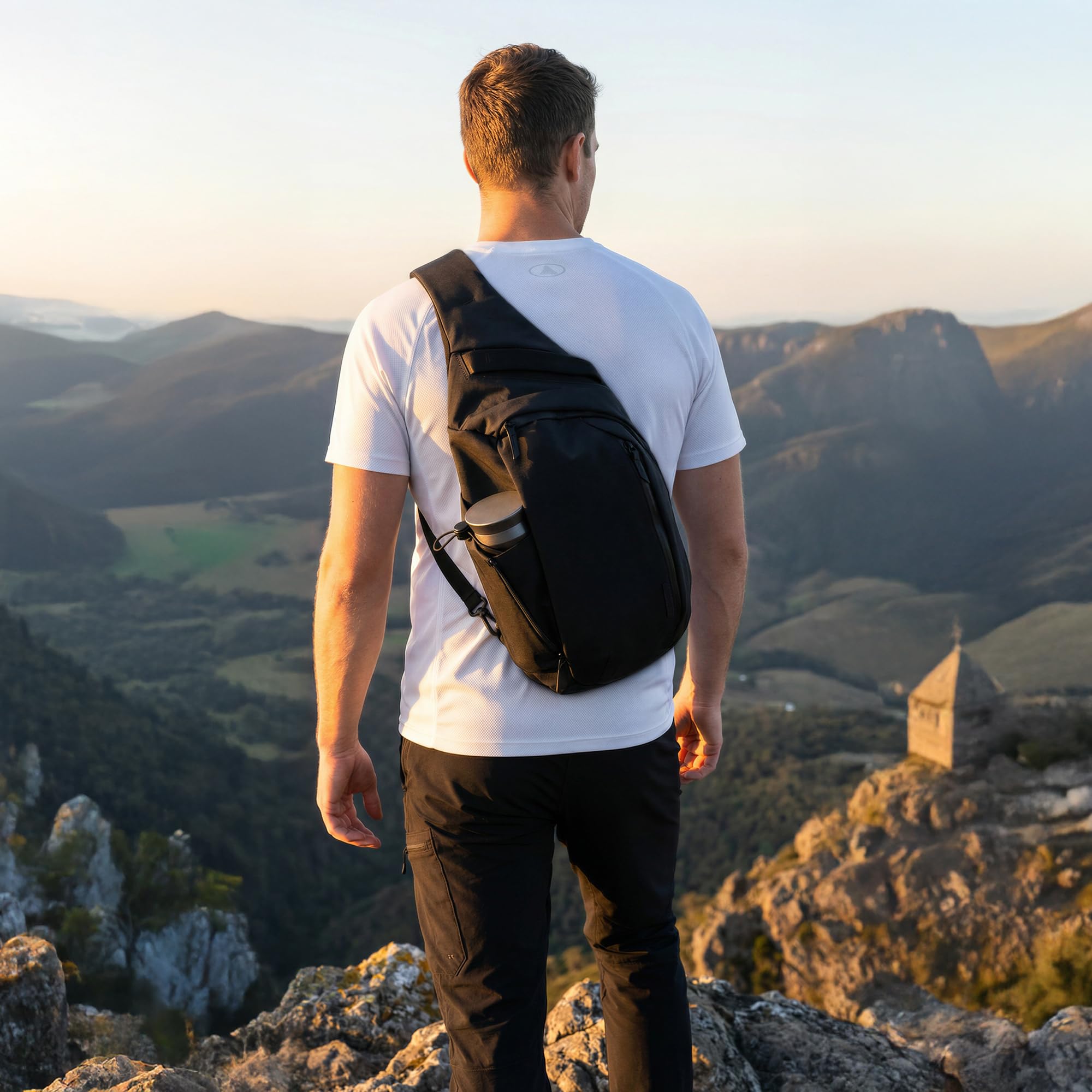 ALPAKA Metro Crossbody Left Shoulder 7.5L - Crossbody Bag Men,Sling Backpack - Fits 11" Tablet - Single Shoulder with YKK Zipper - Expandable Water Bottle Pocket - Phone Sleeve- Black Axoflux 210D - Image 8