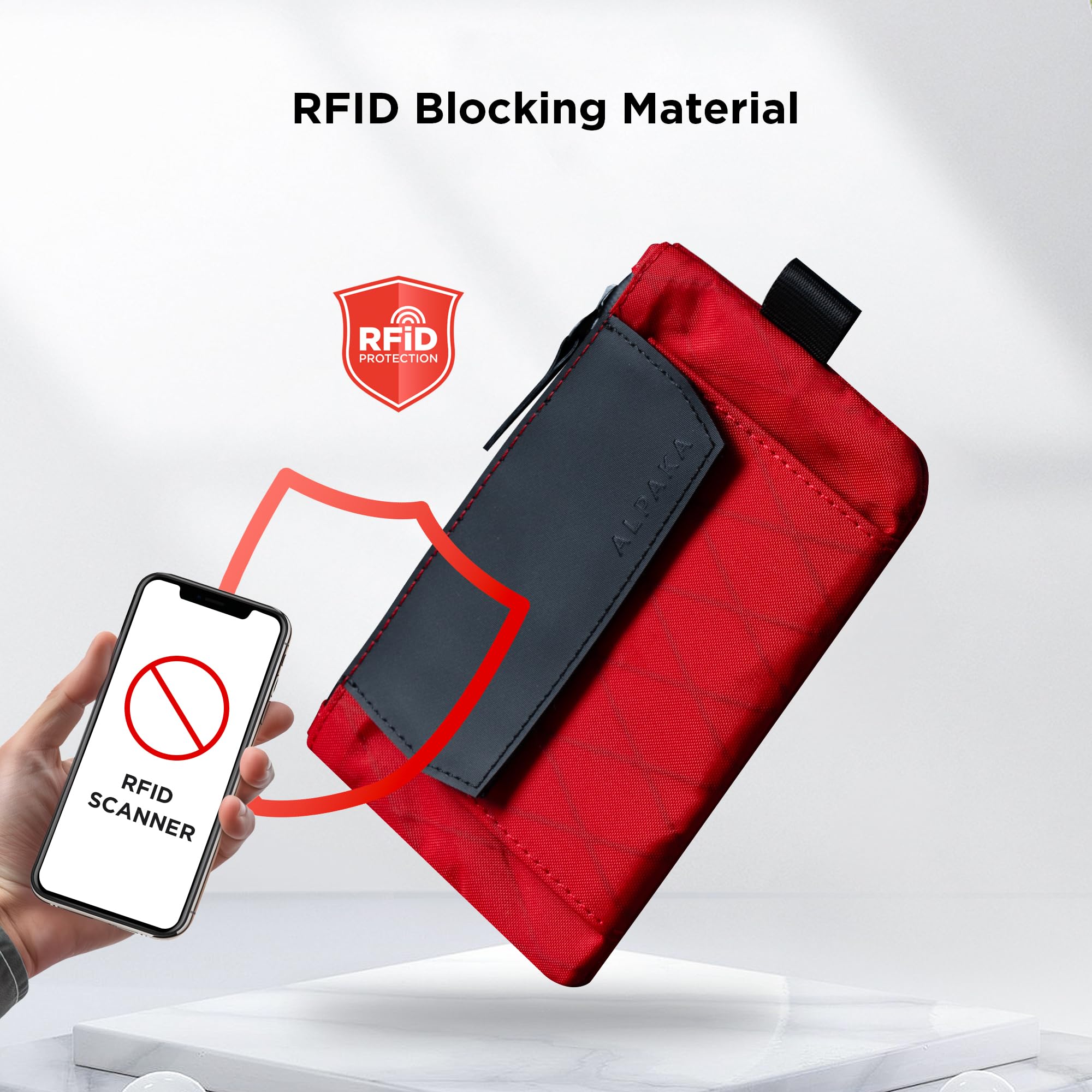 ALPAKA Zip Pouch Coin - Compact EDC Card Holder and Cash Wallet - RFID Blocking Minimalist Travel Wallet - Weatherproof True Red X-Pac VX21 Fabric - Image 3