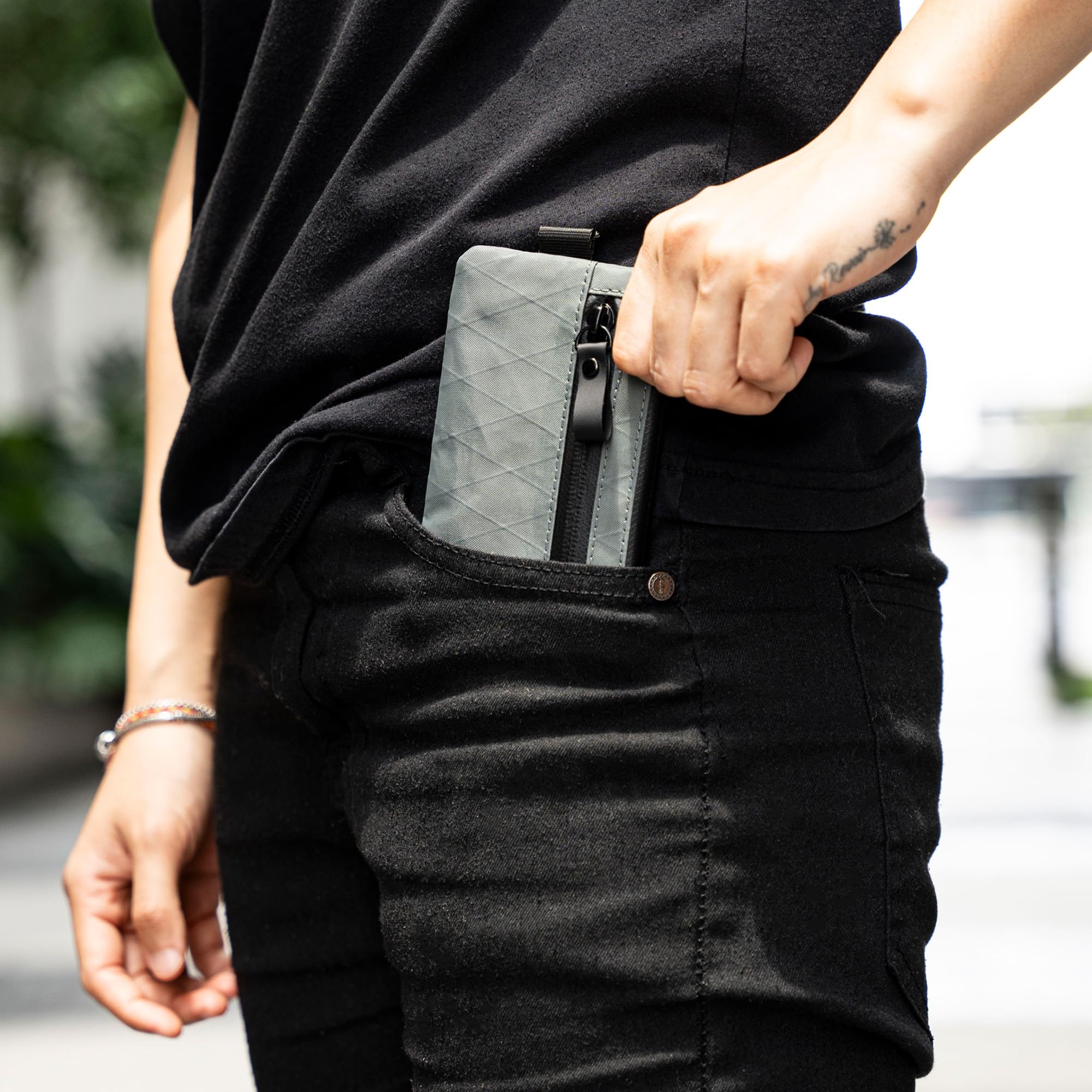 ALPAKA Zip Pouch Slate Grey X-Pac X21 - RFID-Blocking Small Cash and Card Zip Wallet with Carbon Neutral, Weatherproof Fabrics, EDC Pouch for Men Travel - Image 7